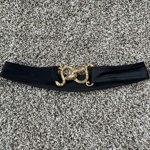 Chic Black Belt with Gold Serpent Buckle